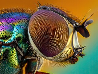 Extreme Macro image of colorful metallic Hover Fly - Ornidia obesa.