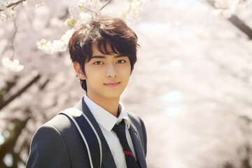 桜と男子高校生