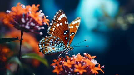 Butterfly feeding on an orange flower, macro shot