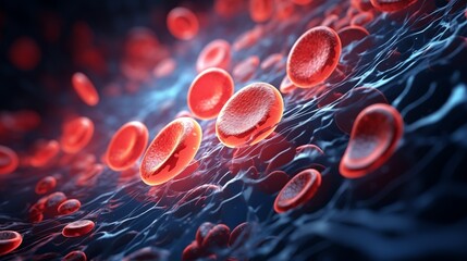 Macro streaming red blood cells flowing through artery. - obrazy, fototapety, plakaty