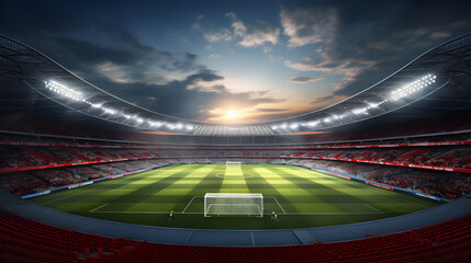 Football Stadium 3d rendering soccer stadium along with fully crowded field arena - obrazy, fototapety, plakaty