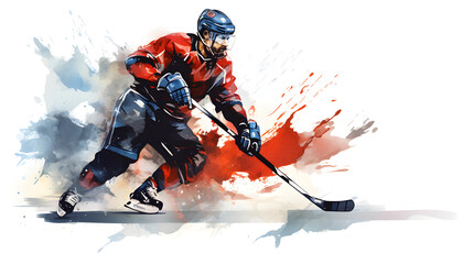 Illustration of Ice hockey player skate with stick and puck in ice rink