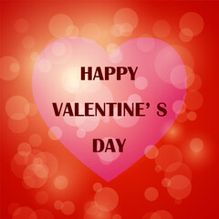 Greeting card design for Happy Valentines Day celebration. Heart on bokeh lights.