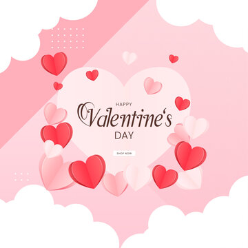 Valentines day sale poster with red and pink hearts background. vector illustration.

