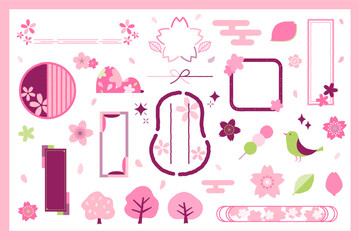 春イメージのフレーム・アイコン・イラストセット／文字なし