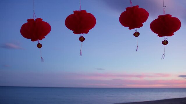 Chinese Lanterns By The Ocean