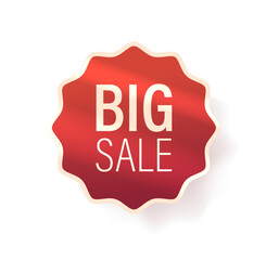 Bold Big Sale Label In Vibrant Red Color With Wavy Edge, Grabbing Attention With Irresistible Discounts