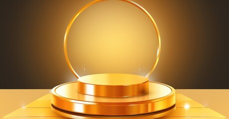 Golden podium on a stage with spotlight, suitable for award ceremony and product display backgrounds.