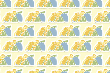 Vector Youth Day Sticker Seamless Pattern Background with pastel colors