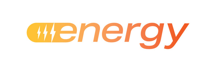 orange red energy logo. lightning symbol and energy word concept. logo for business, innovation, education, energy world
