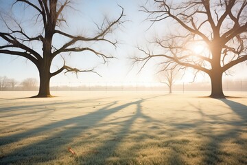 Fototapeta na wymiar tree shadows stretching across a field
