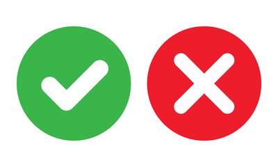 Verified and Rejected Symbols: Check Mark and Cross Mark Icons on Transparent Background - obrazy, fototapety, plakaty