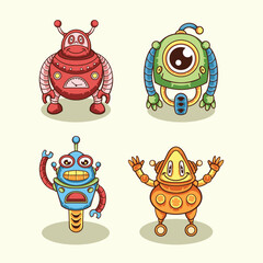 vector hand drawn cute robot illustration 2