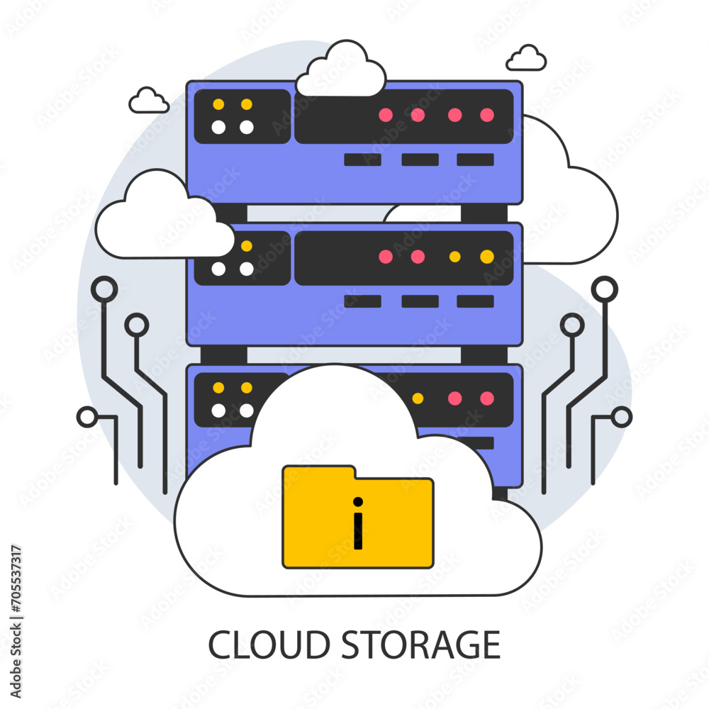 Poster cloud storage. virtual data servers and secure cloud technology. efficient data management with scal