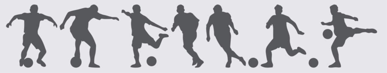 Soccer players, group of footballers. Set of isolated vector silhouettes. Team sport