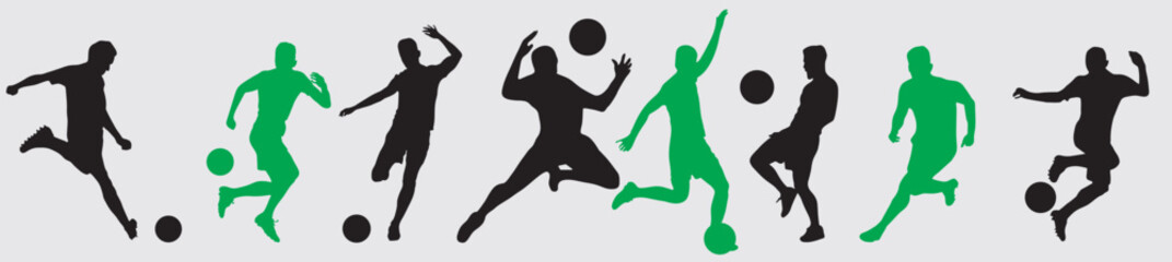 Soccer players, group of footballers. Set of isolated vector silhouettes. Team sport © Unknown Artist