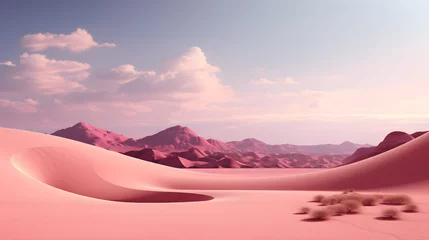Foto auf Acrylglas Rosy Sands Horizon, Minimalist Desert Abstract, dunes landscape. Generative AI © masanyanka