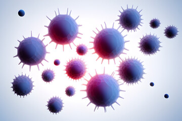 3D render models of Infectious Pathogen Viruses floating in the air for bacillus, covid, or flu epidemic diseases Virology Biology Medical Theme Background