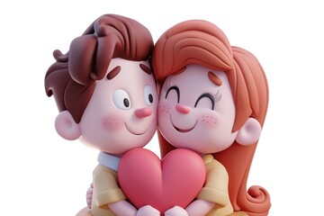 Romantic Valentine's Day Love and affection, 3D cartoon couple, cute