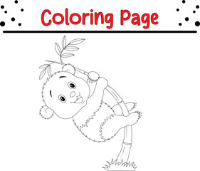 Coloring pages cute funny baby panda hanging bamboo