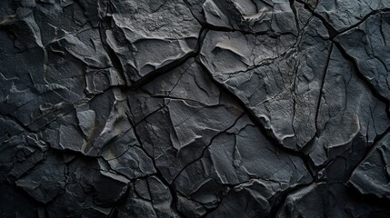 A textured black stone background crafted from the rough, dark grey surface of a mountain, complete with cracks and ample space for creative design
