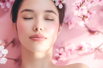 Naklejka premium 桜 春の美容イメージ（エステ・スキンケア）