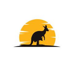 Kangaroo mother  with sunset vector design template.