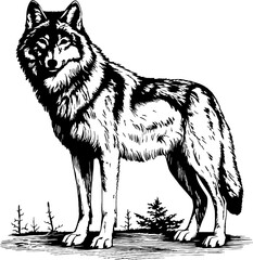 Fototapeta premium wolf engrave illustration, line art, vector design