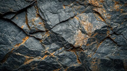 A textured black stone background crafted from the rough, dark grey surface of a mountain, complete with cracks and ample space for creative design