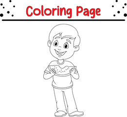 Coloring pages boy eating watermelon slice