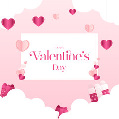 Happy valentines day social media post with flying heart shape background and gift boxes. vector illustration.