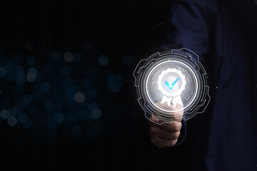 Business work and Assessment for the certificate concept, online survey exam and choose the right answer in the exam international standard certification of product