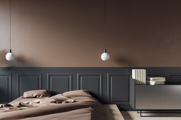 Contemporary bedroom interior. Hotel designs concept. 3D Rendering.