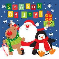 Obraz na płótnie Canvas Cute Santa Claus with Reindeer and Christmas Penguin