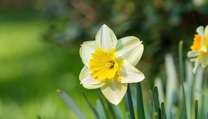 pink daffodil flower in the garden, with copy space