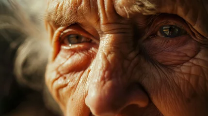 Foto op Canvas Elderly woman's eyes reflecting a lifetime of stories. © RISHAD