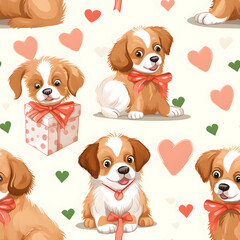 Obraz premium seamless pattern with dogs and heart