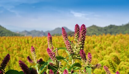 Amaranth flower field in natural background