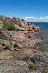 Rocky seashore in sunny autumn weather, Hanko, Finland.