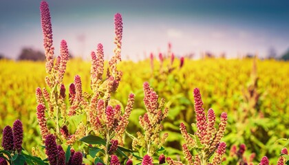 Amaranth flower field in natural background