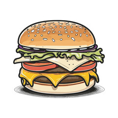 tasty cheese burger hand drawn art style vector illustration