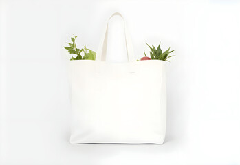 a white tote bag mockup with vegetable
