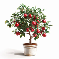 The potted red apple tree has borne fruit