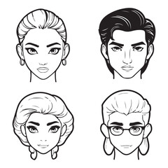 potrait character set black and white vector illustration