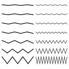 Collection of wavy or zigzag lines. Horizontal thin lines wave. Vector illustration. EPS 10. - obrazy, fototapety, plakaty