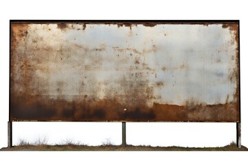 Old rusted metal blank billboard advertisement on white background Generative AI