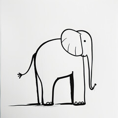 Black ink painting of a elephant on a white background
