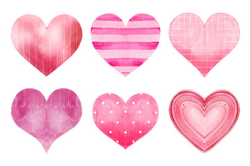 Watercolor heart symbol collection 5 of 10 . Isolated white background . Illustration .