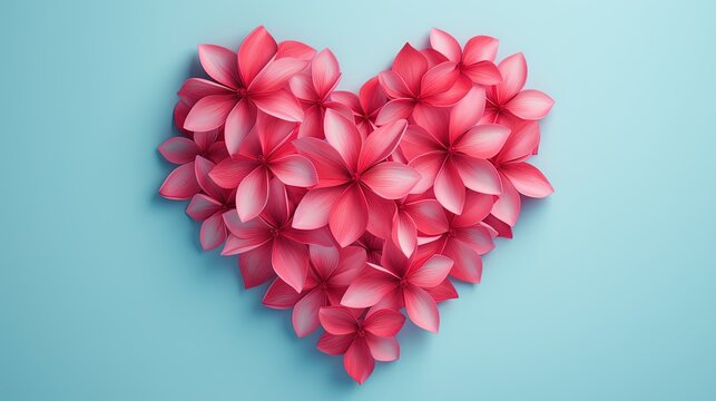 Pink flower heart on a blue background. Created with Ai
