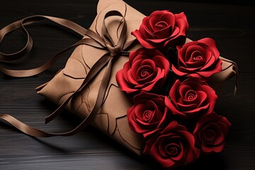 Bouquet of red roses on valentine day. Created with Ai